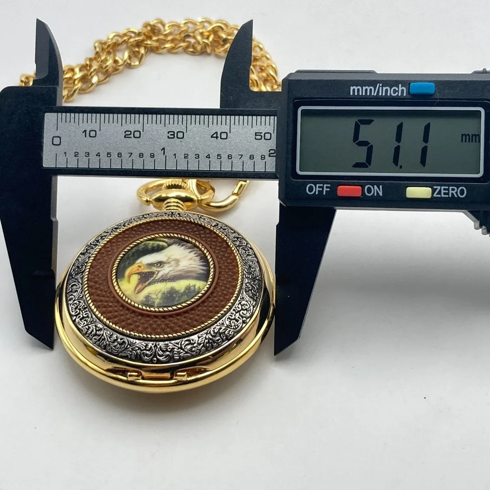 Franklin Mint Pocket Watch Alaskan Chilkat Bald Eagle w/Chain 51mm New Battery